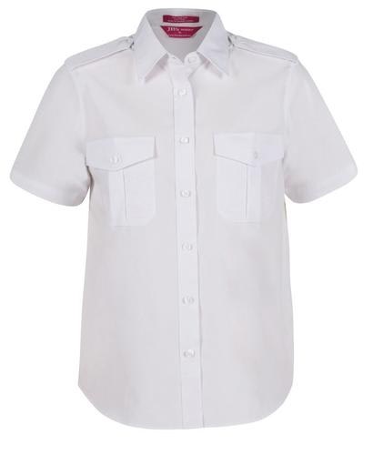 Women's Polycotton Short Sleeve Epaulette Shirt - White - 08