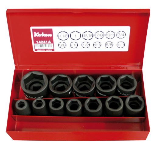 Koken 12pc A/F Impact Socket Set - ? Drive 1/2"