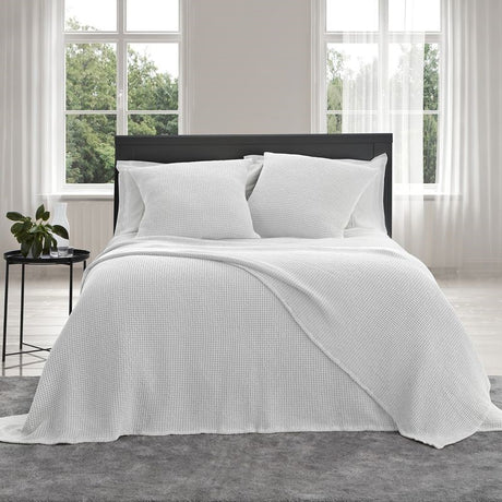 White Euro Pillowcase by Baksana featuring unique deep waffle texture, made from 100% OEKO-TEX® cotton with zip closure.