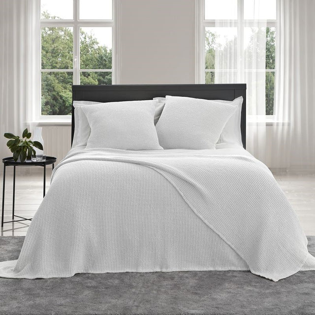 White Euro Pillowcase by Baksana featuring unique deep waffle texture, made from 100% OEKO-TEX® cotton with zip closure.