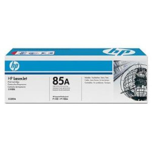 HP 85A Black LaserJet Toner Cartridge, original, yields 1,600 pages, compatible with select HP LaserJet Pro printers.