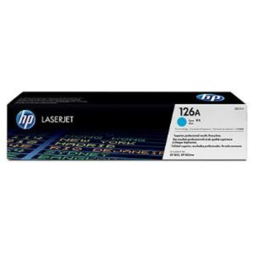 HP 126A Cyan Toner Cartridge for LaserJet printers, delivers 1000 vibrant pages of professional-quality prints.