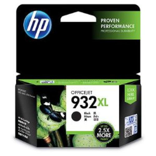 HP 932XL black ink cartridge for HP printers, high capacity, prints up to 1000 pages with premium quality and laser-like clarity.