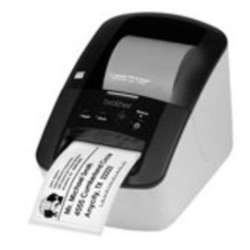 Brother QL-700 label printer, high-speed monochrome with 300 x 600 dpi, ideal for various labels and quick printing.