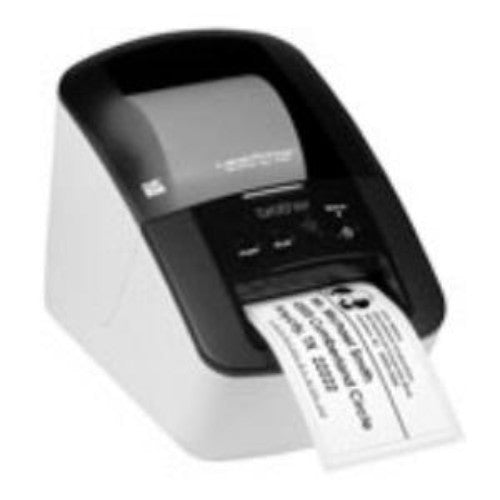 Brother QL-700 label printer with high-speed printing, 300 x 600 dpi resolution, USB interface, and automatic cutter.