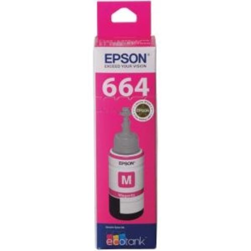 Epson T664 EcoTank Magenta Ink Bottle for high-yield, cost-effective printing with vibrant color accuracy.