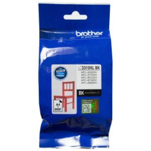 High Yield Brother LC3319XLBK Black Ink Cartridge for MFCJ series printers, yielding up to 3000 pages.