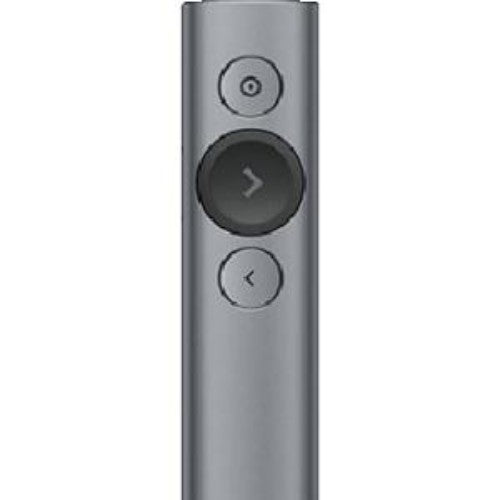 Sleek Logitech Spotlight remote for PC; advanced pointer, easy navigation, USB/Bluetooth, 100ft range, app for time management.