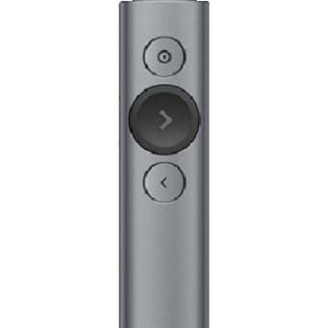 Sleek Logitech Spotlight remote for PC; advanced pointer, easy navigation, USB/Bluetooth, 100ft range, app for time management.