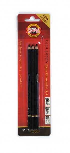 Set of 3 GIOCONDA XTRA Charcoal Pencils, crafted from high-quality artificial charcoal for smooth shading and drawing.