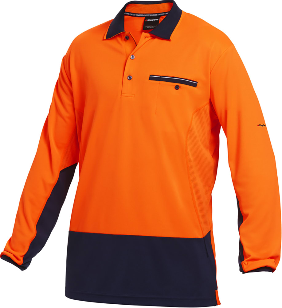 KingGee, Hi Vis Hyperfreeze Polo, K54840 - Orange/Navy - L