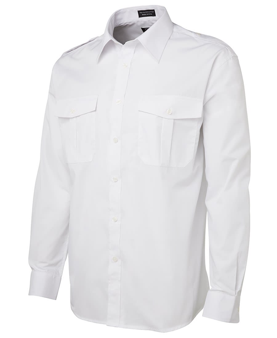 JB's Wear, Long Sleeve Epaulette Shirt - White (Size: S)