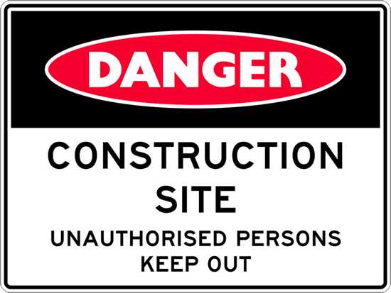 Danger Sign | Construction Site-W600mm x H450mm-Single Sided