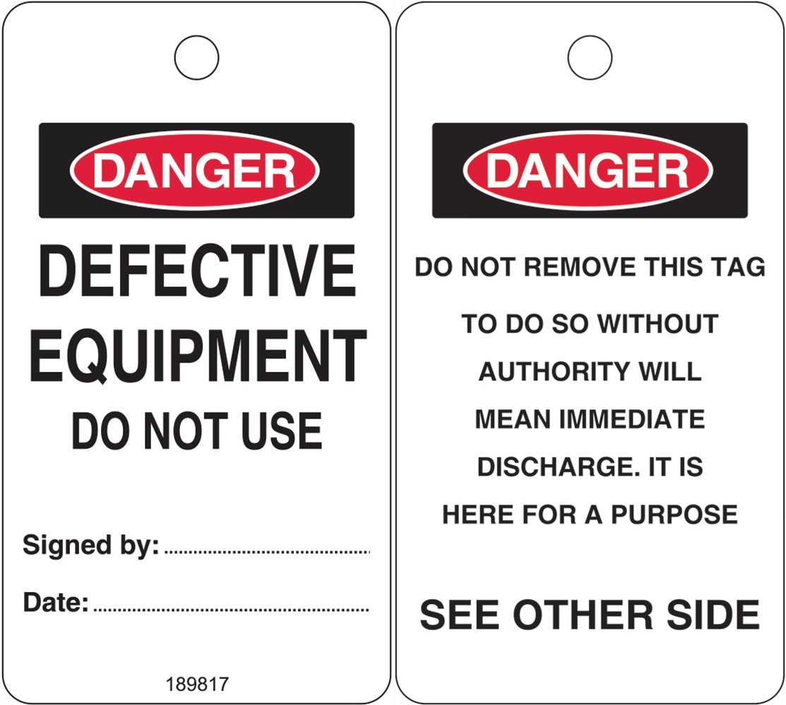 Lockout Tag - Defective Equipment Do not Use W80mm x H145mm Pack of 25