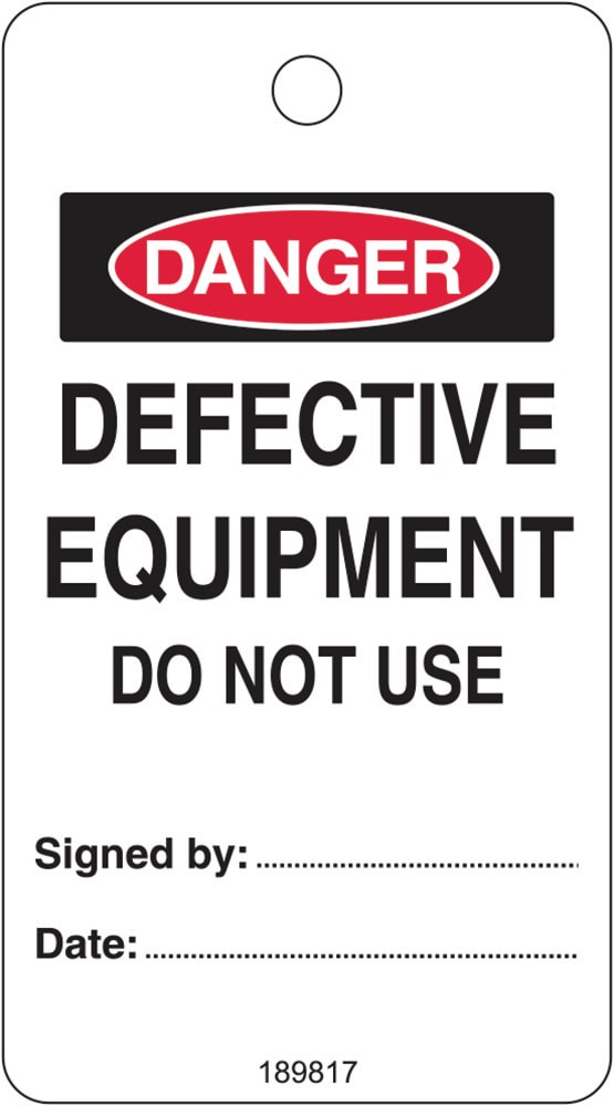 Lockout Tag - Defective Equipment Do not Use W80mm x H145mm Pack of 25