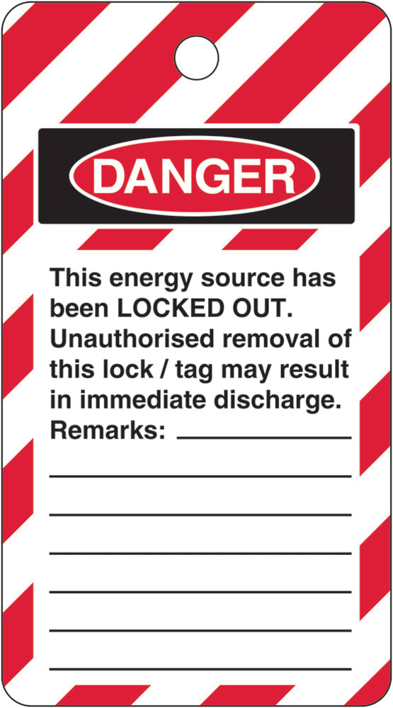 Lockout Tag - Locked Out Do Not Operate W80mm x H145mm Pack of 25 (Double Sided)