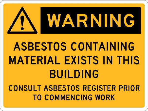Warning Asbestos Containing Material In Building Sign - PVC 300 x 225mm (EACH)