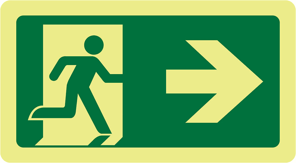 Exit Sign Luminescent | Running Man Right Arrow 290mm x 162mm - Standard