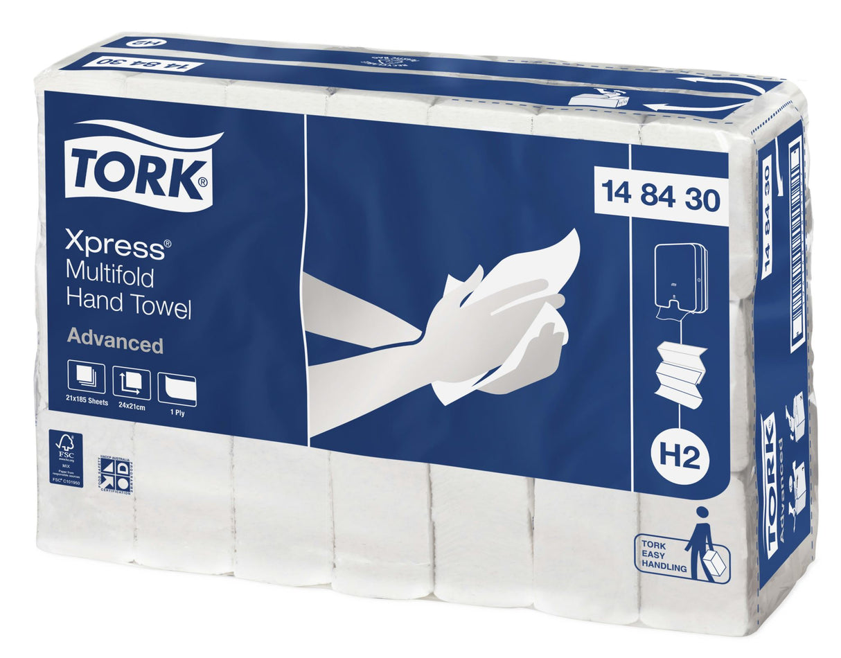 Tork H2 Xpress 1ply Advanced Multifold Paper Towel 185 Sheets (Case of 21 Packs)
