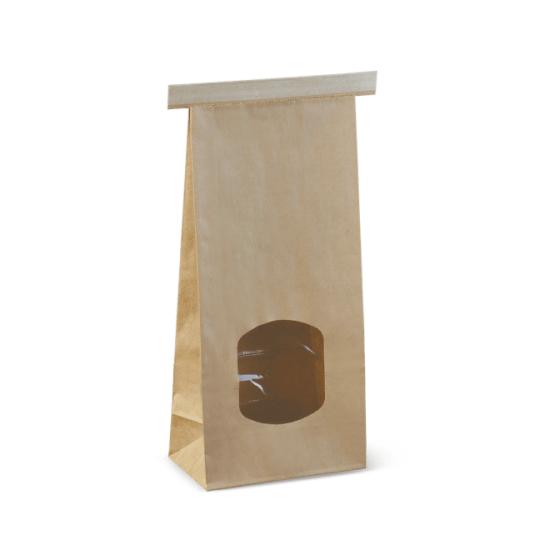 Medium Tin Tie Paper Bag Brown with Window-115x72x246mm (Case)