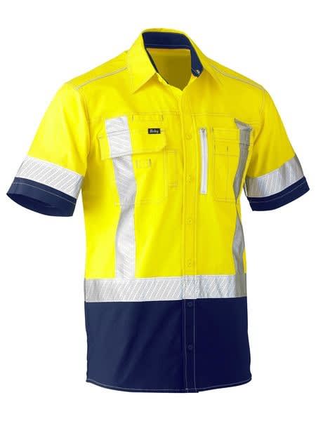 Bisley, FLX & MOVE Hi Vis Utility Shirt X-Back - Yellow/Navy (Size: SM)