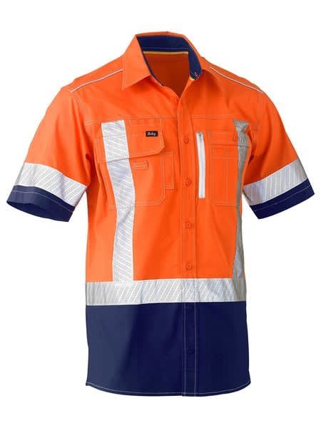 Bisley, FLX & MOVE Hi Vis Utility Shirt X-Back - Orange/Navy (Size: SM)