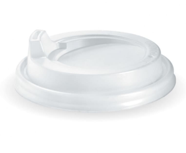 BioPak 90mm White PS Sipper Hot BioCup Lid - Large 8-20oz 50 (Pack)