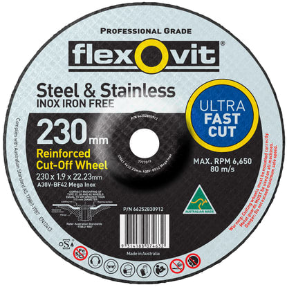 Flexovit Mega Inox Type 42 Cut-Off Wheel 30 Grit 230x1.9x22.23mm (Each)