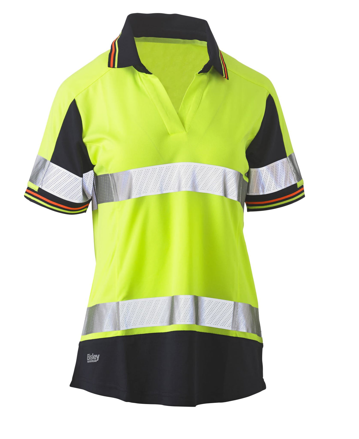 Bisley, Women's Hi Vis Short Sleeve V-Neck Polo - Yellow/Navy - 14