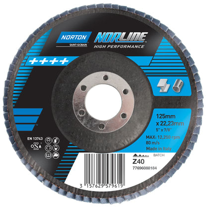Norton Norline Fiberglass Conical Flap Disc P40 125mm (Each)