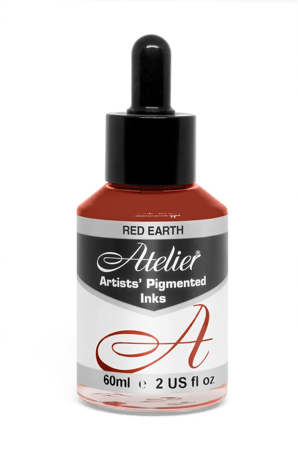 60ml bottle of ATELIER INK in vibrant red earth tone, perfect for artists in calligraphy, painting, and mixed media.