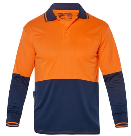 Workhorse, Hi Vis Micromesh Polo, MSH102 - Orange/Navy - M