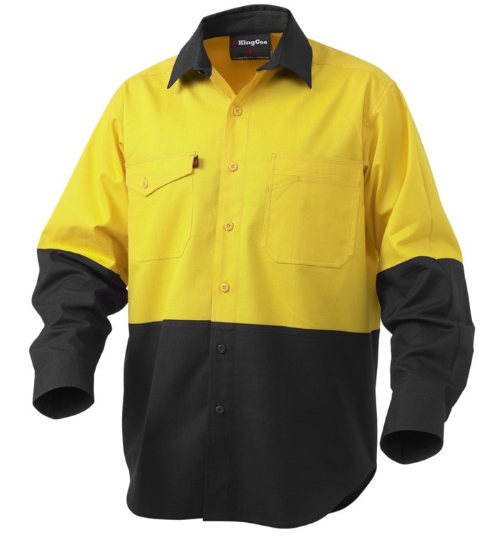 KingGee, Hi Vis Cotton Ripstop Shirt, K54870 - Orange/Navy - XL
