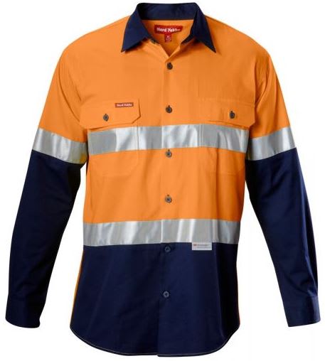 Hard Yakka, Hi Vis Koolgear Shirt, Y07978 - Orange/Navy (Size: 2XL)