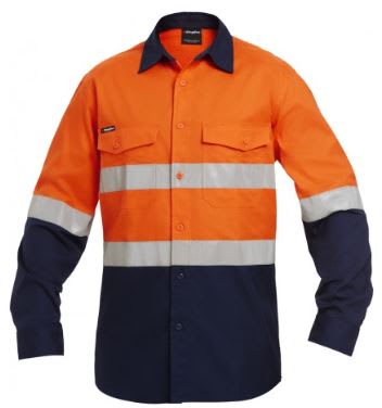 KingGee, Hi Vis Cotton Ripstop Shirt, K54880 - Orange/Navy - 5XL
