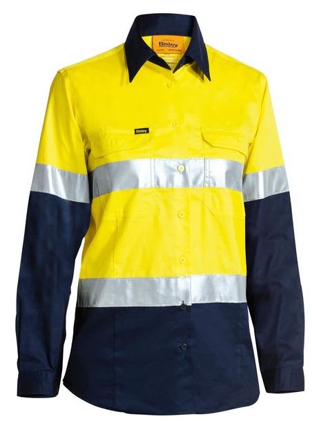 Bisley, Women's Hi Vis Lightweight Shirt, BL6896 - Yellow/Navy (Size 10)
