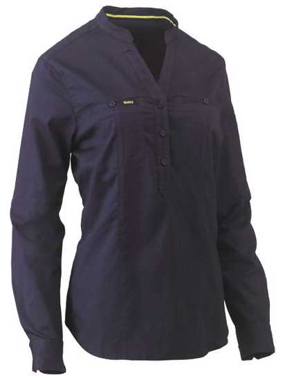 Bisley, Women's Stretch V-Neck Closed Front Shirt (Each) - Navy - Size: 24