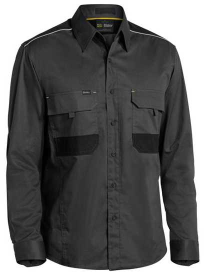 Bisley, FLX & MOVE Stretch Shirt, BS6133 (Each) - Charcoal - Size: SM