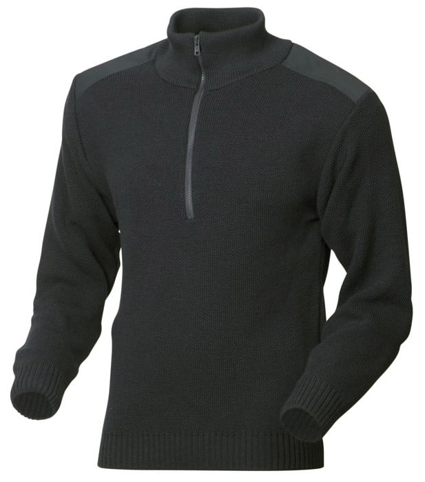 Timbo, Pure Wool 1/2 Zip Patch Jersey, SJ6ZC - Black (Size: L)