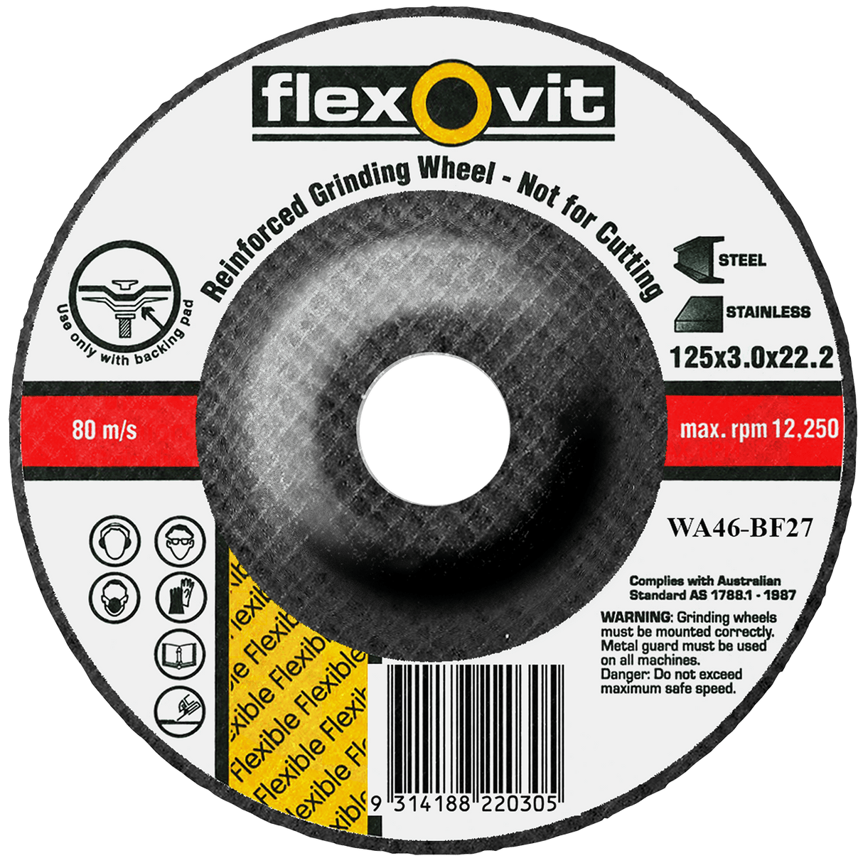 Flexovit Type 27 Grinding Wheel 46 Grit 125x3x22 mm (Each)
