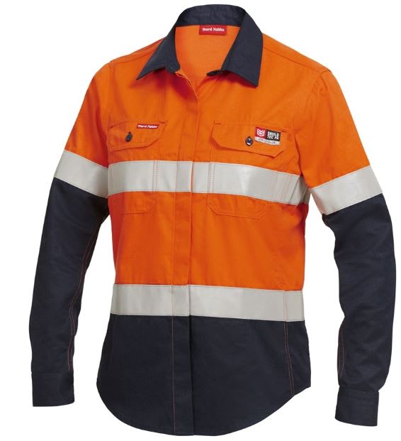 ShieldTEC, Women's Hi Vis 8.4cal FR Shirt, Y04050 - Orange/Navy - 16