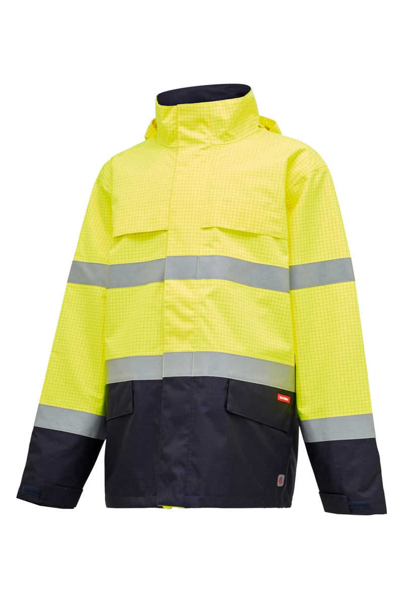 Hard Yakka, 34cal Hi Vis Flame Resistant Jacket - Orange/Navy (Size: L)