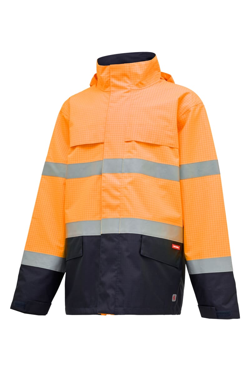 Hard Yakka, 34cal Hi Vis Flame Resistant Jacket - Orange/Navy (Size: L)