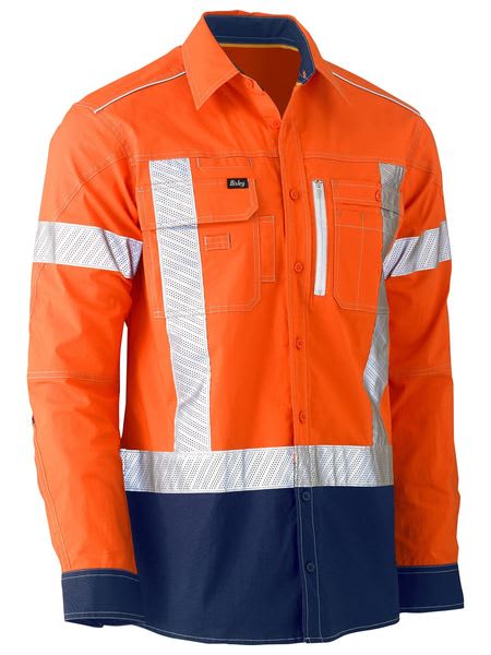 Bisley, FLX & MOVE Hi Vis Utility Shirt X-Back - Orange/Navy (Size: 3XL)