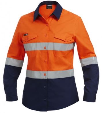 KingGee, Women's Hi Vis Ripstop Shirt, K44544 - Orange/Navy (Size: 10)