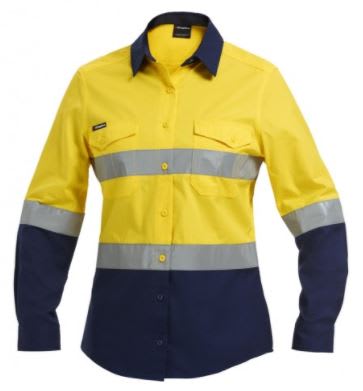 KingGee, Women's Hi Vis Ripstop Shirt, K44544 - Yellow/Navy (Size: 16)
