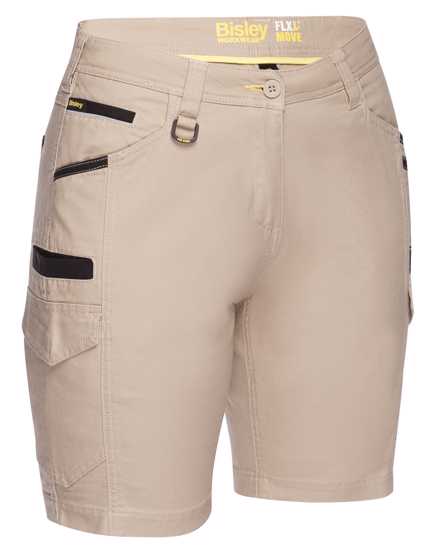 Bisley, Women's FLX & MOVE Cargo Short, BSHL1044 (Pair) - Stone - Size: 10