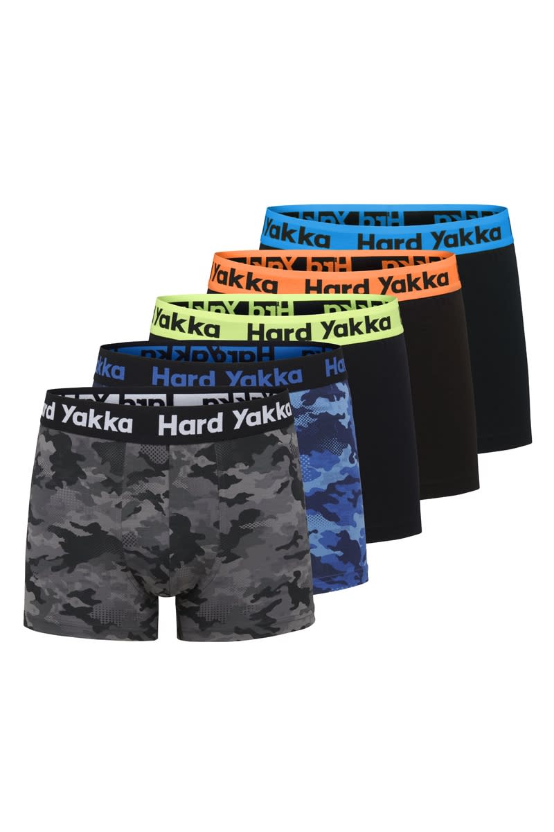 Hard Yakka, Cotton Trunks (Pack of 5), Y26578 - Black/Camo - L