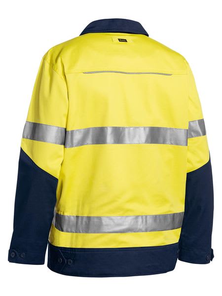 Bisley, Hi Vis Cotton Drill Jacket, BJ6917T - Yellow/Navy (Size: L)