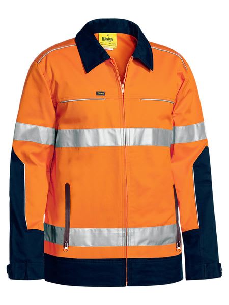 Bisley, Hi Vis Cotton Drill Jacket, BJ6917T - Yellow/Navy (Size: L)